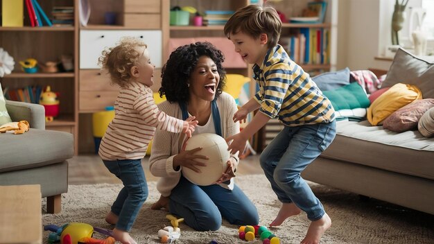 Photo mère et enfants jouant