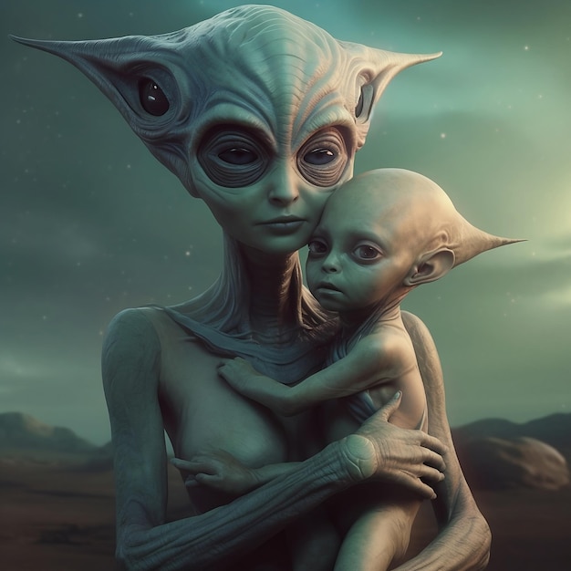 Une mère extraterrestre avec un bébé