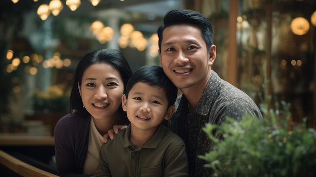 Mère de famille thaïlandaise père et fils petit sourire