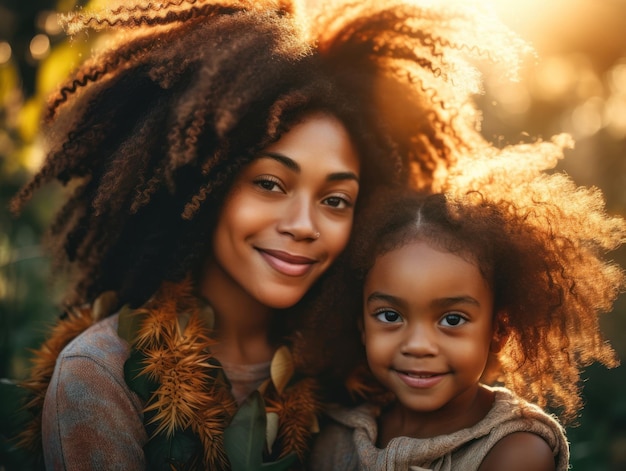 Mère et fille afro-américaine souriant joyeusement AI générative