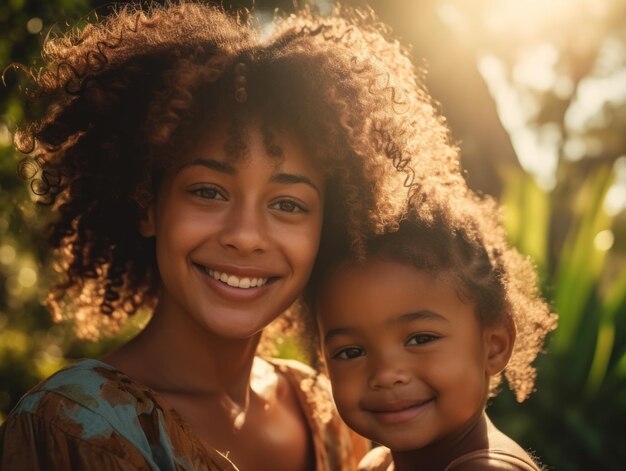 Mère et fille afro-américaine souriant joyeusement AI générative