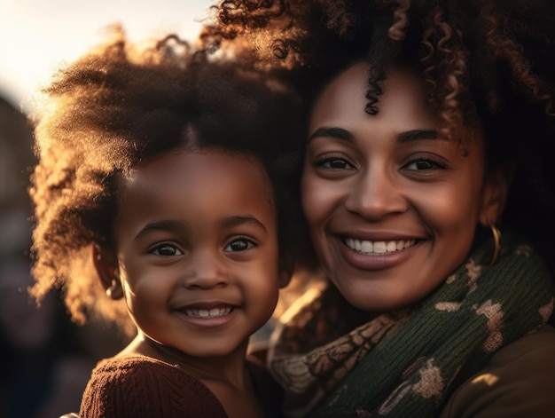 Mère et fille afro-américaine souriant joyeusement AI générative