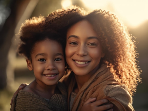 Mère et fille afro-américaine souriant joyeusement AI générative