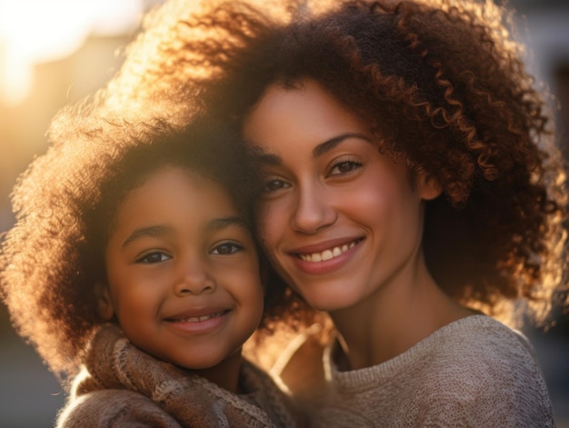 Mère et fille afro-américaine souriant joyeusement AI générative