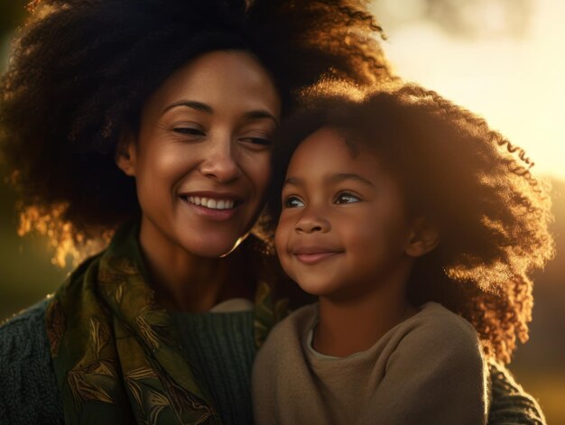 Mère et fille afro-américaine souriant joyeusement AI générative