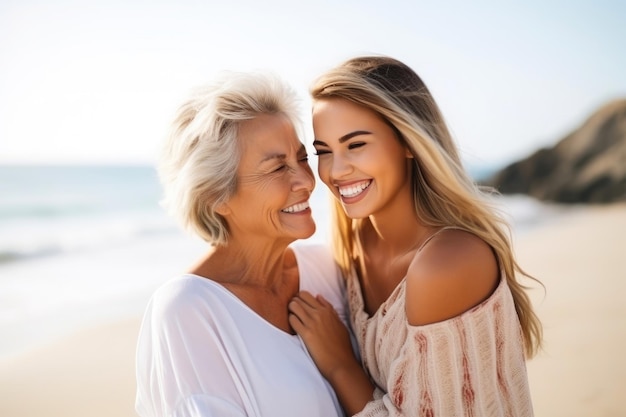 Mère-fille, bonheur à la plage