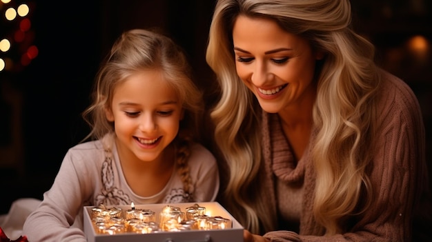 mère et fille avec des cadeaux de Noël