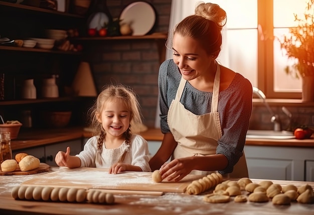 Mère et fille cuisinant ensemble Generative AI