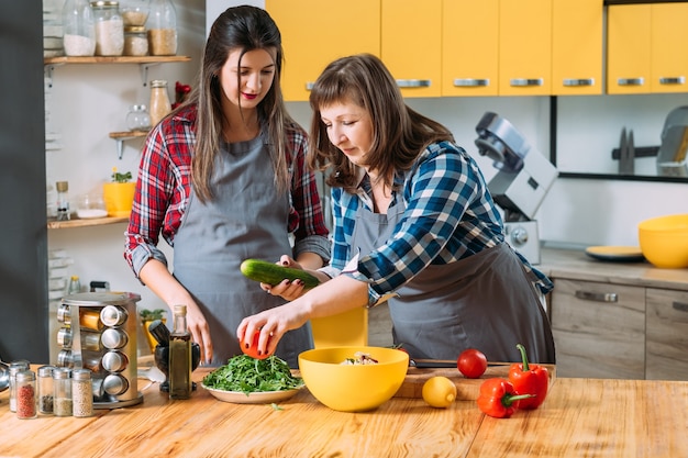 Mère et fille cuisiner ensemble dans la cuisine