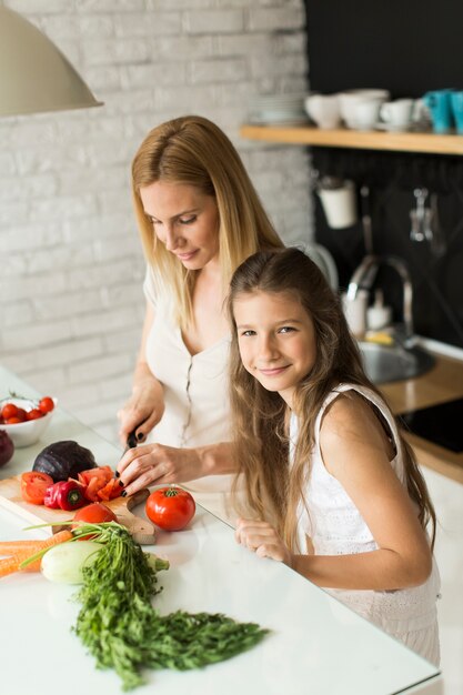 Mère et fille dans la cuisine