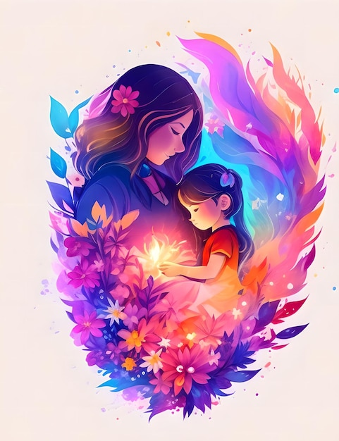 mère et fille enfant illustration