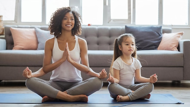 Mère et fille faisant du yoga