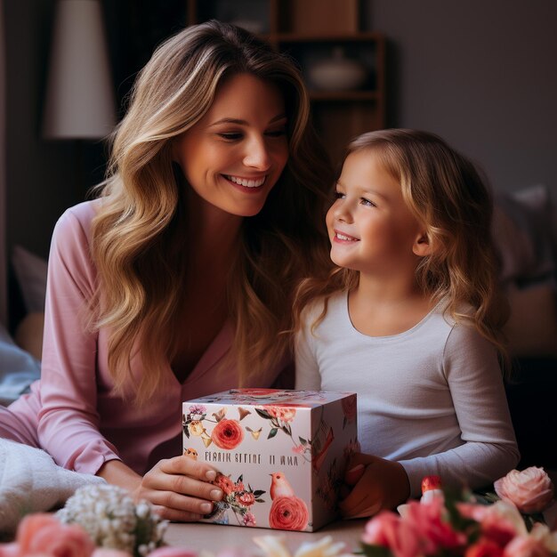 Photo une mère et une fille heureuses ensemble pour une carte de vœux