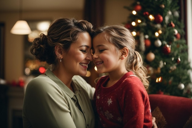 Mère et fille heureuses à Noël