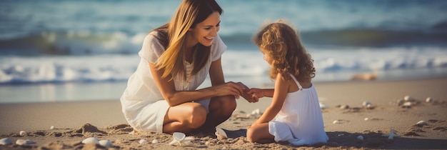 Mère et fille jouant sur la plage