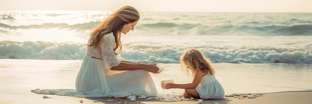 Mère et fille jouant sur la plage