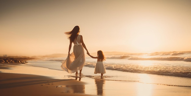 Mère et fille jouant sur la plage