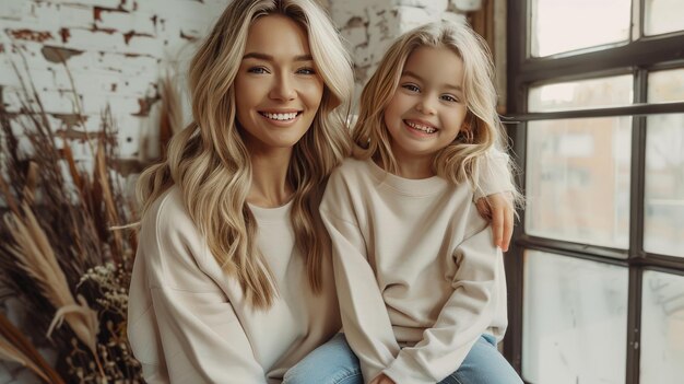 Photo mère et fille à la maison