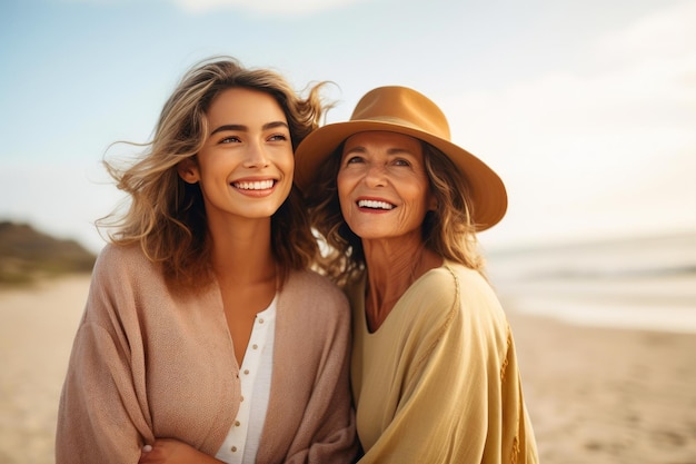 Mère et fille sur la plage