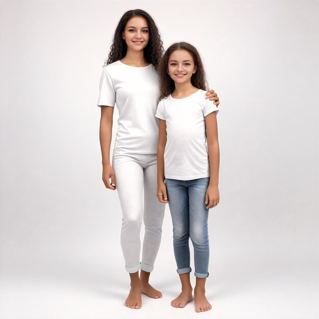 une mère et une fille portant des t-shirts blancs