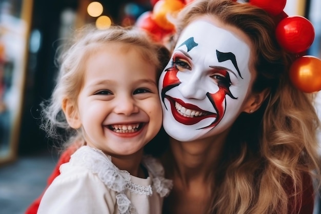La mère et la fille s'apprêtent à la fête d'Halloween.