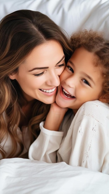 Photo mère et fille souriant à la caméra