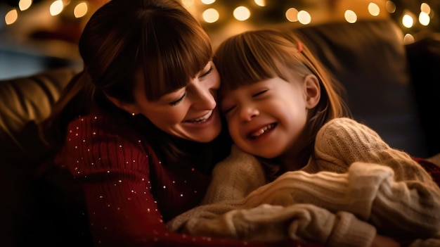 mère et fille trisomique étreignant