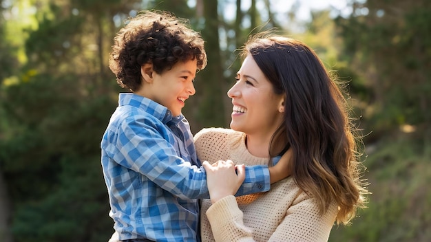 La mère et le fils ont des activités ensemble pendant les vacances.