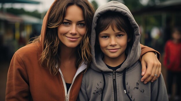 Photo mère et fils s'amusent bien.