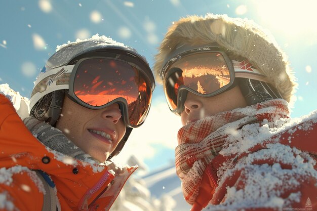 Photo mère et fils en voyage de ski