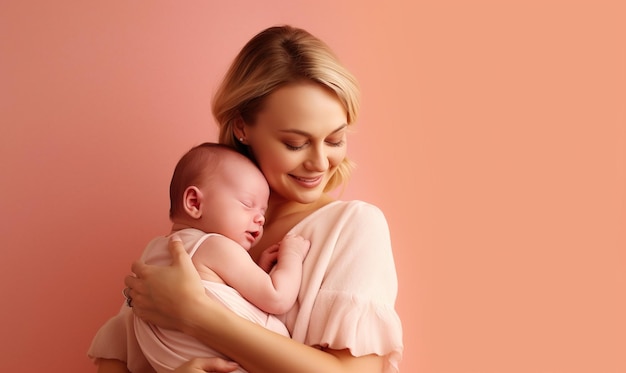 Mère heureuse souriante et petit bébé nouveau-né