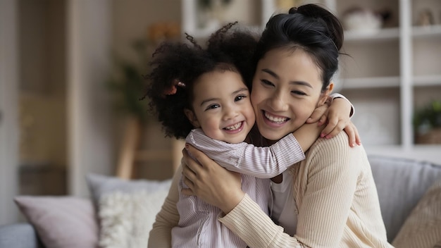 Mère avec une jolie fille à la maison