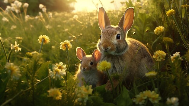 Photo la mère lapin berce tendrement son petit