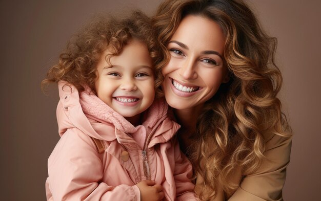 mère de mode joyeuse portant affectueusement embrassant son enfant fond lumineux solide lumineux