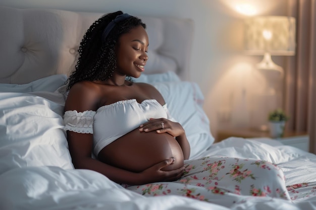 Photo une mère noire enceinte chérit le lien avec son enfant à naître.