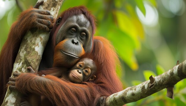 Une mère orangutan avec son bébé