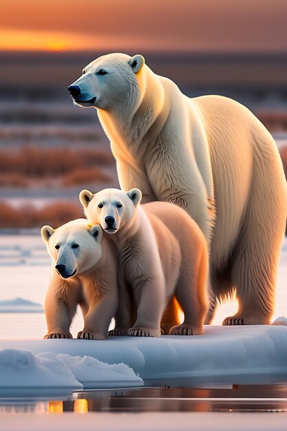 Mère ours polaire avec ses petits