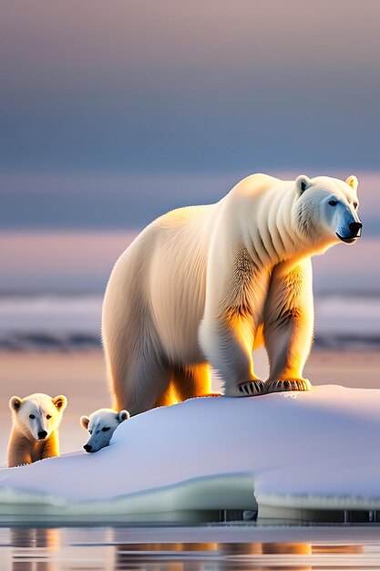 Mère ours polaire avec ses petits