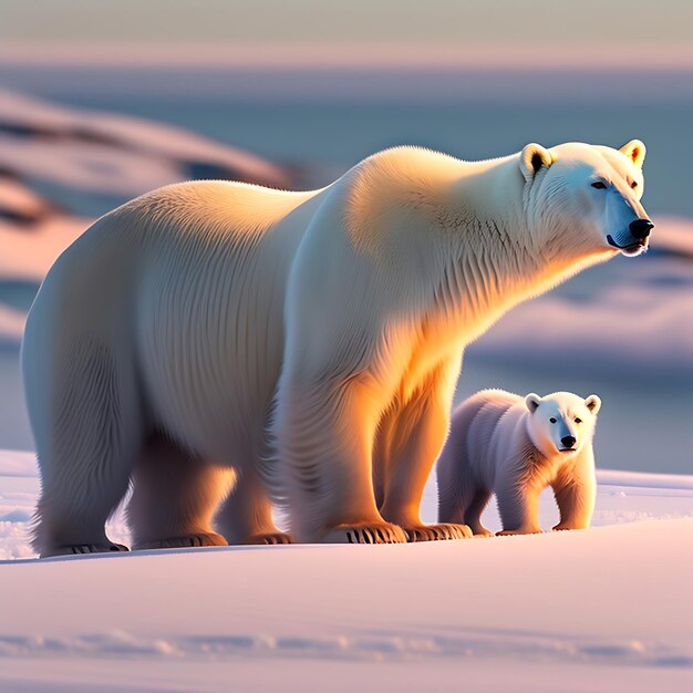 Photo mère ours polaire avec ses petits