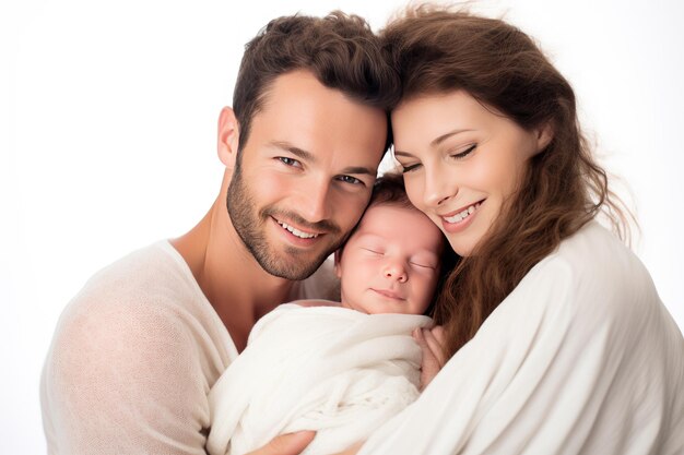 La mère et le père bercent avec amour leur nouveau-né