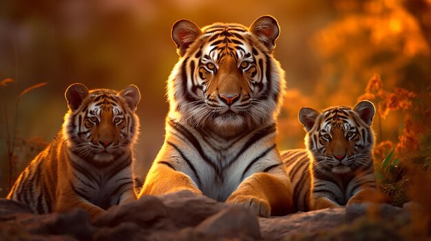 Mère et petits des Tigres d'Indochine