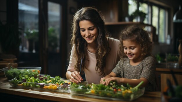 mère préparant le déjeuner à l'école dans la cuisine