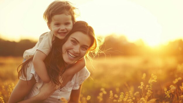 Une mère qui fait monter son enfant sur son dos