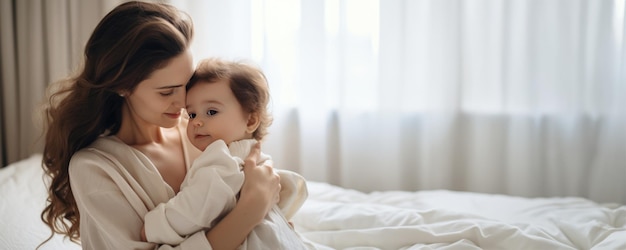 Une mère qui tient son bébé près d'elle.