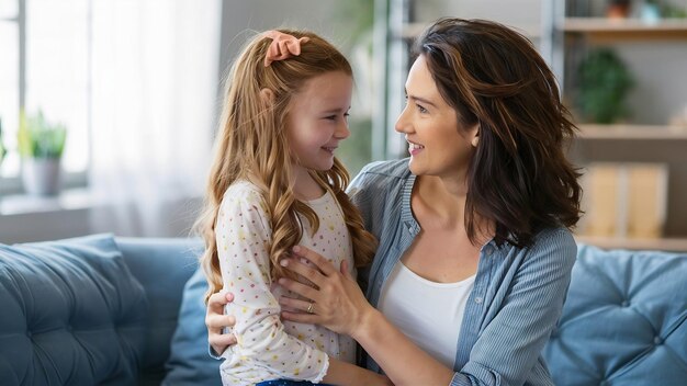 Mère avec sa fille à la maison