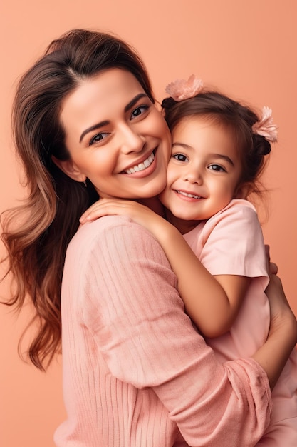 Une mère et sa fille s'embrassent et sourient.