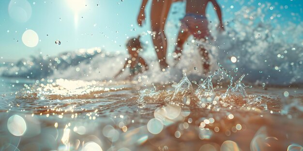 La mère se cache derrière l'enfant dans une poursuite ludique à la plage Concept Fun Family Beach Joue à la cachette et cherche la maternité Moments ludiques