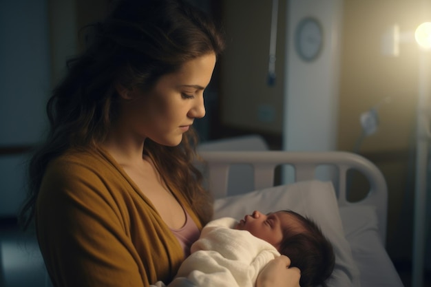 Une mère se lie à son nouveau-né à l'hôpital