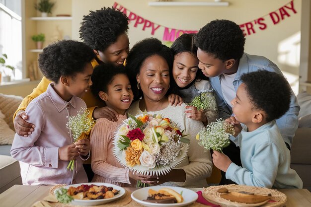 une mère et ses enfants célèbrent un joyeux nouvel an