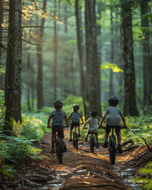 Photo une mère et ses enfants à vélo